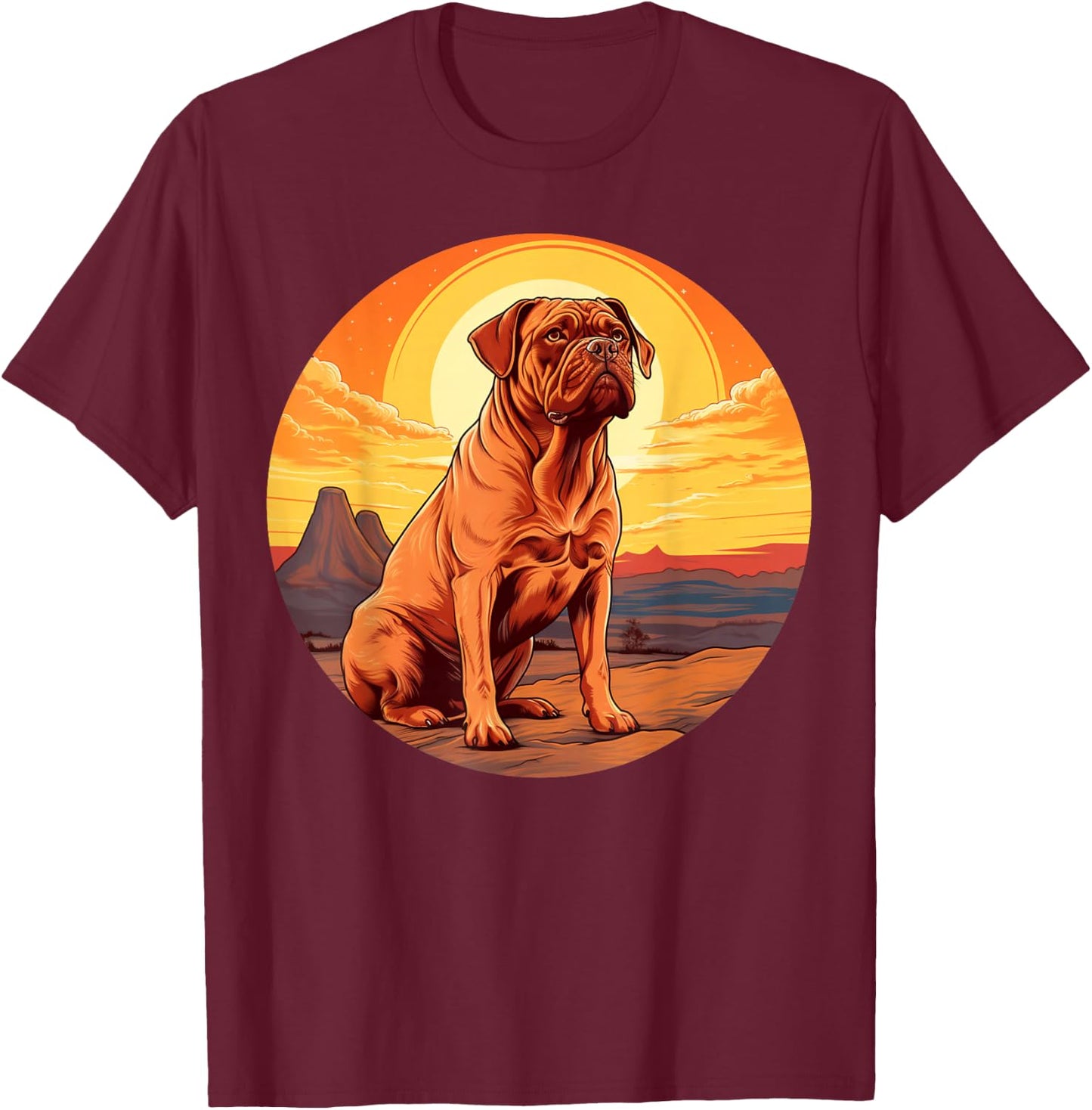 Retro Vintage Dogue de Bordeaux Dog Sunset French Mastiff T-Shirt - T-Shirt | Maroon