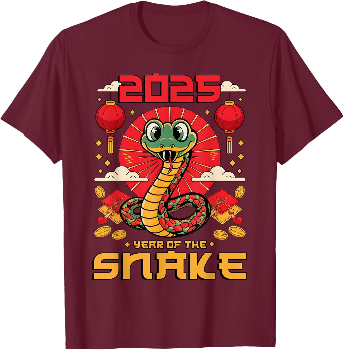 Chinese New Year Snake the Year of the Snake 2025 T-Shirt - T-Shirt | Maroon