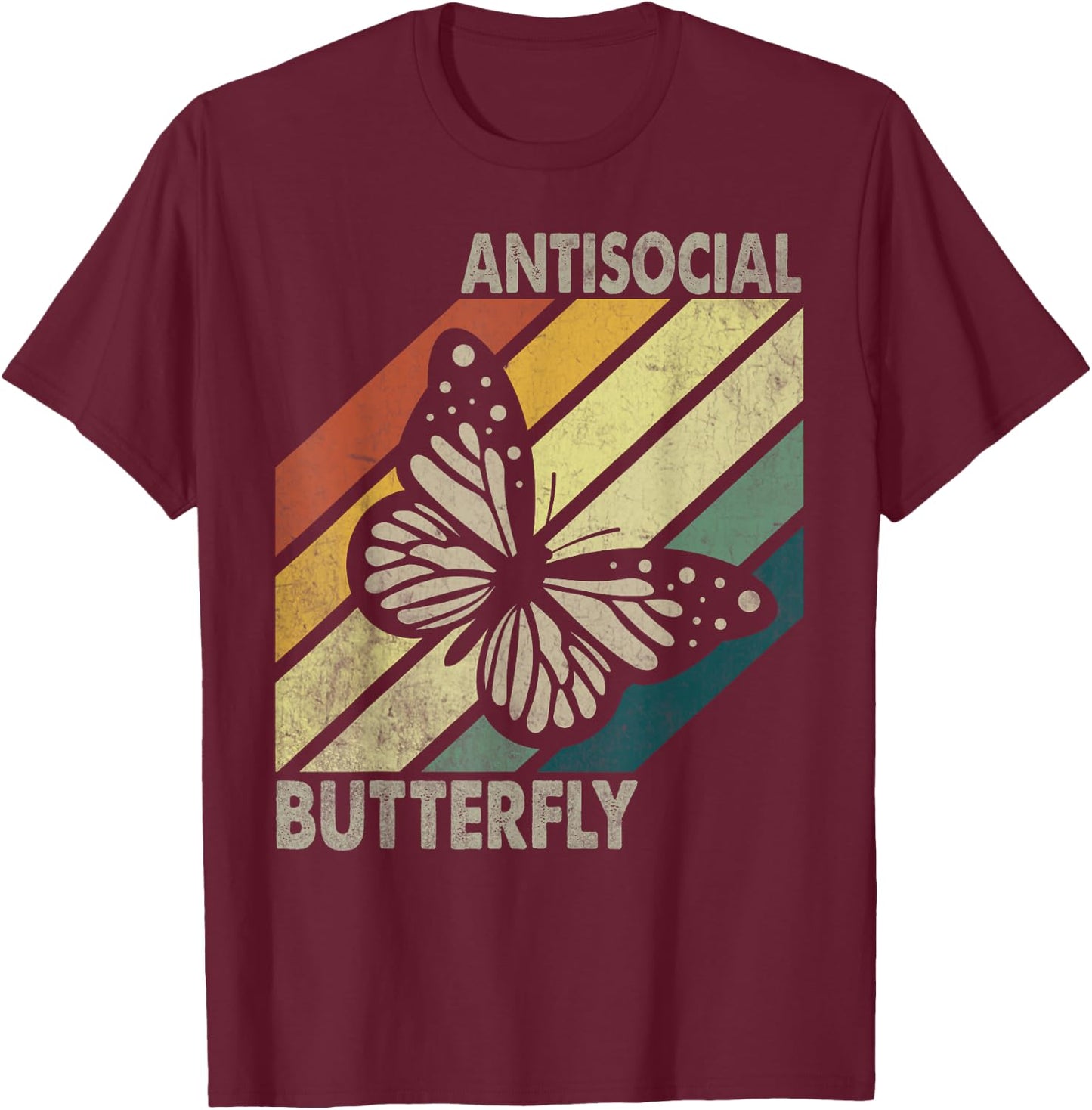 Vintage Antisocial Butterfly Women Gift T-Shirt - T-Shirt | Maroon