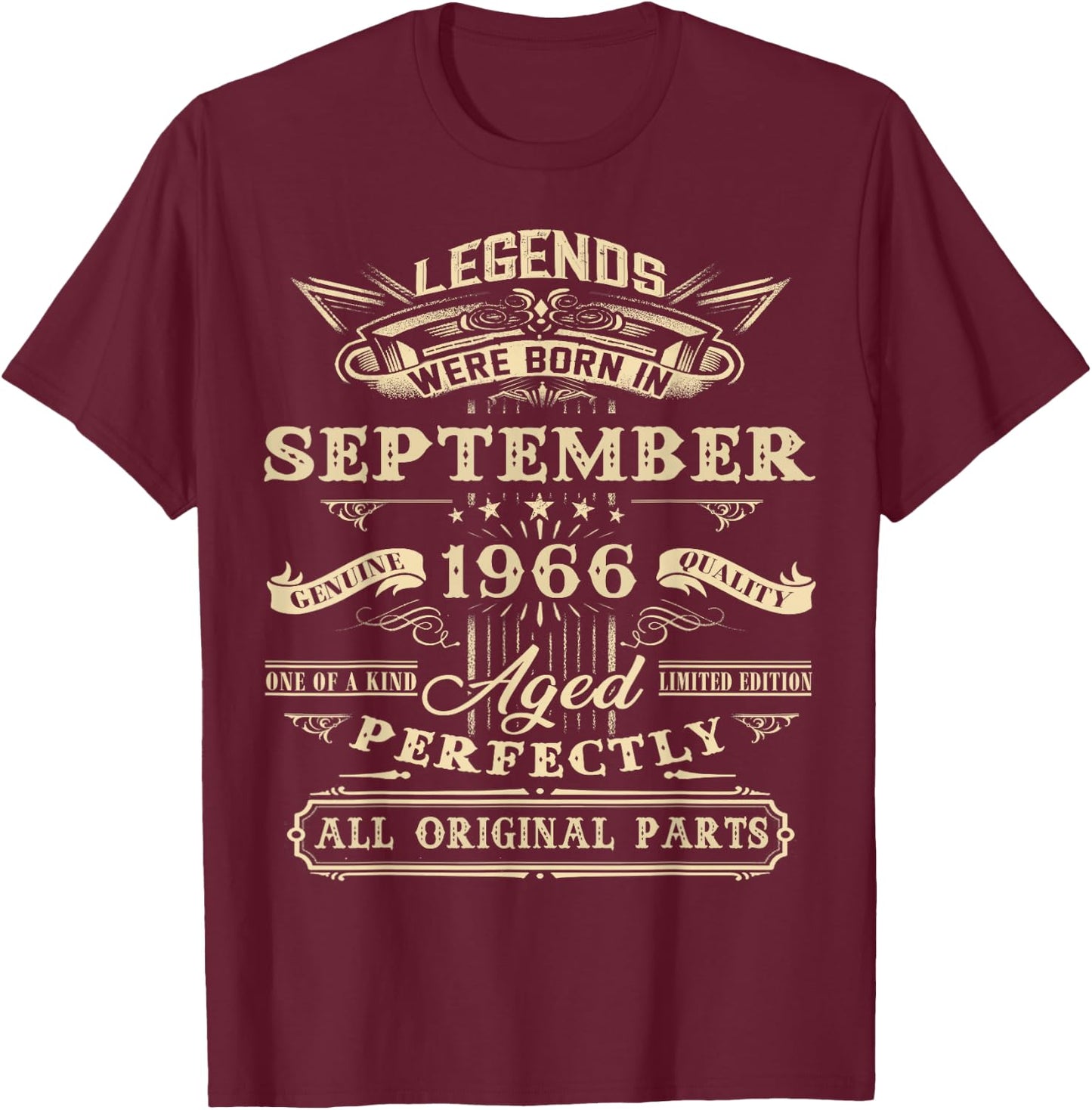 Legend Born In September 1966 60th Birthday 60 Years Old T-Shirt - T-Shirt | Maroon