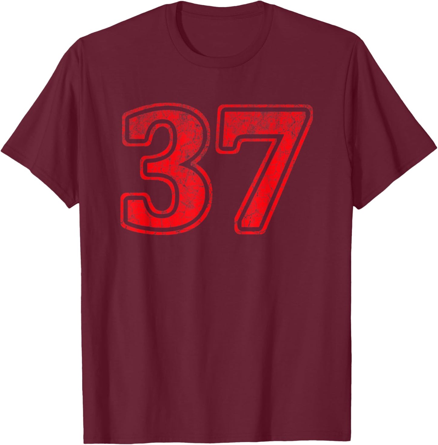 Red 37 Number Thirty Seven Front & Back Vintage Logo Uniform T-Shirt - T-Shirt | Maroon