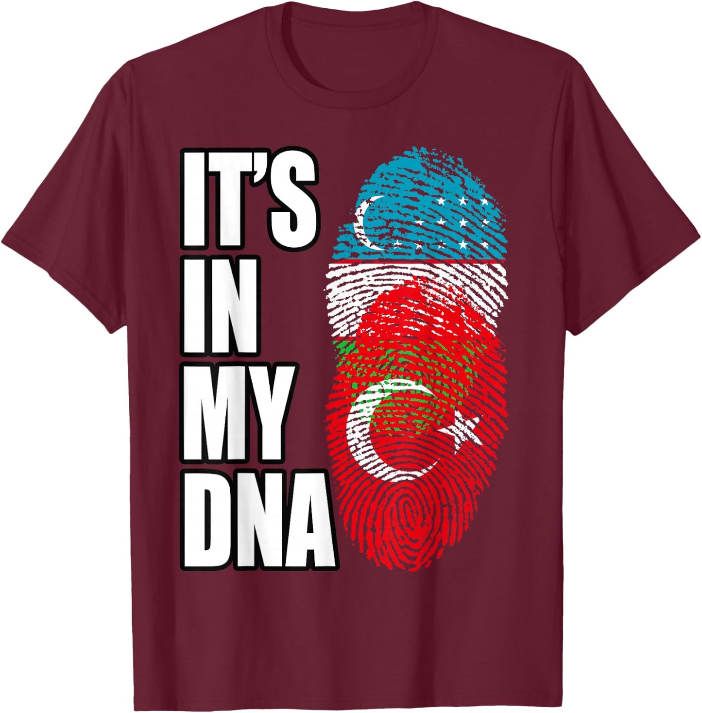 Uzbek And Turkish Mix Heritage DNA Flag T-Shirt - T-Shirt | Maroon