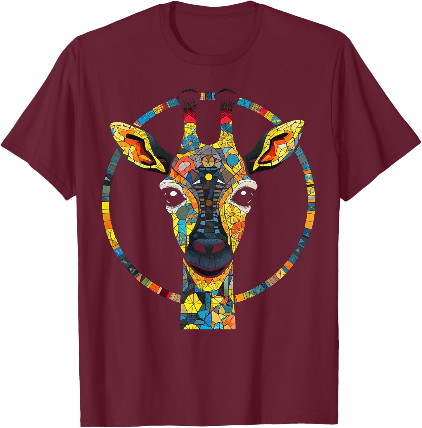 Giraffe Artwork Colourful Animals Zoo Giraffe T-Shirt - T-Shirt | Maroon