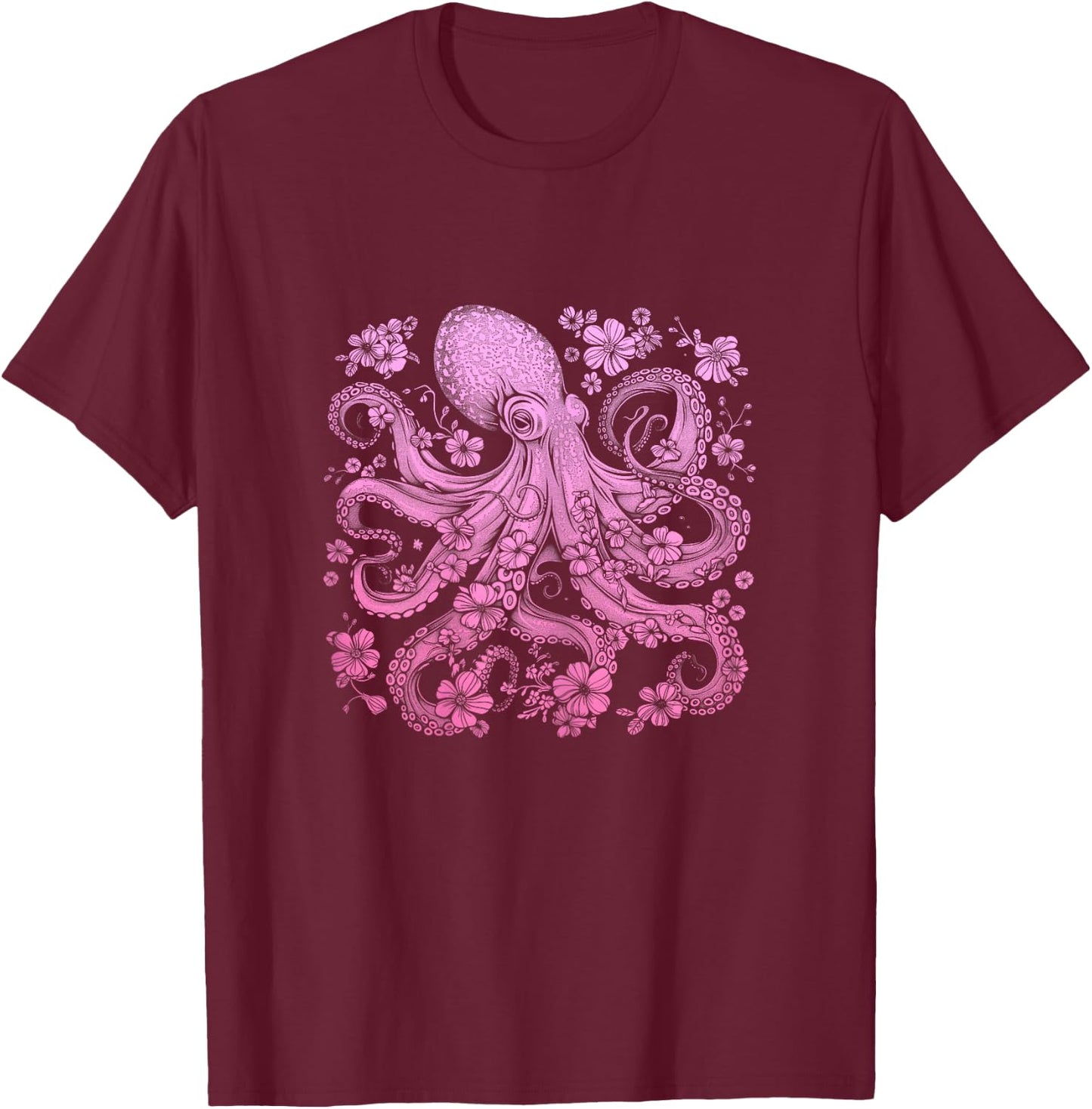 Octopus, Flowers, Octopus, Diving, Surfers, Sea Animals T-Shirt - T-Shirt | Maroon