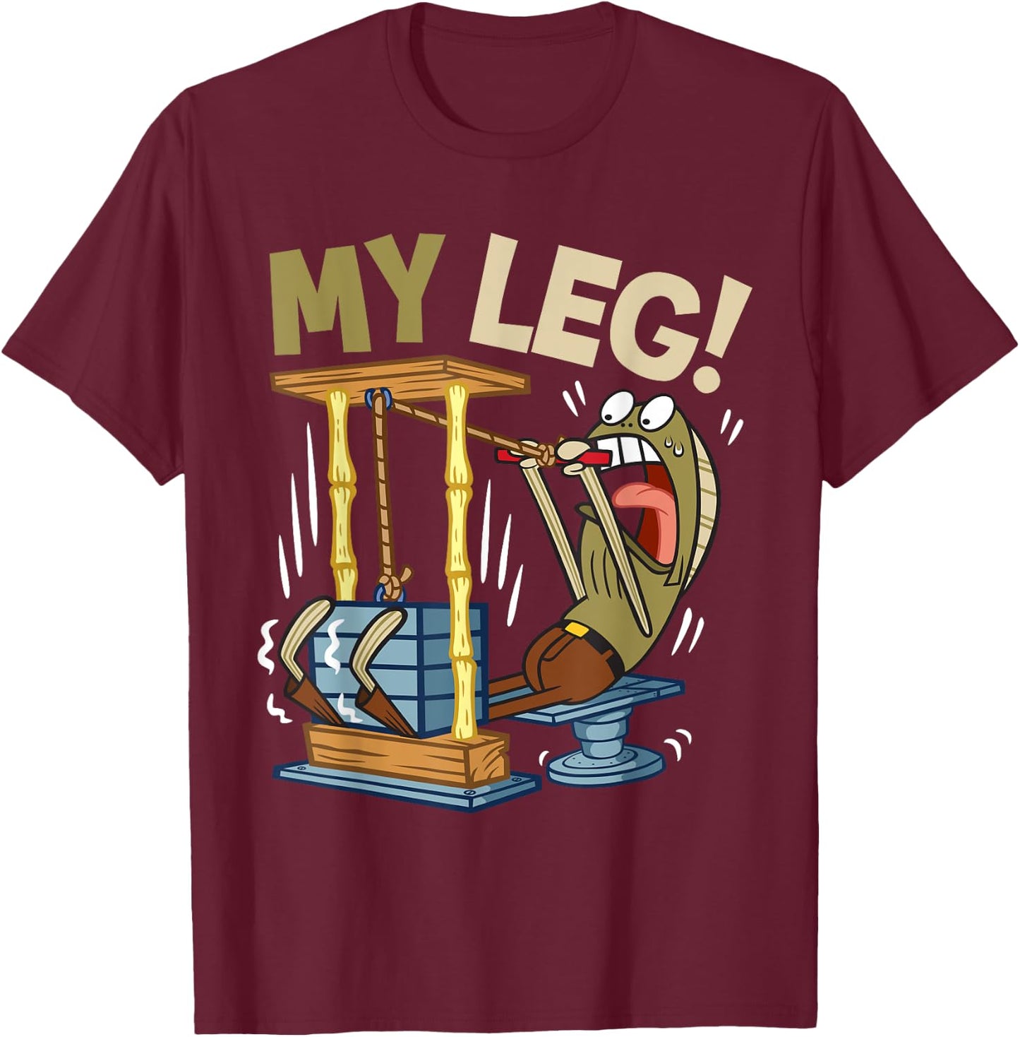Mademark x SpongeBob SquarePants - My Leg Legs Day Weight Lifting Bodybuilding SpongeBob Gym T-Shirt - T-Shirt | Maroon