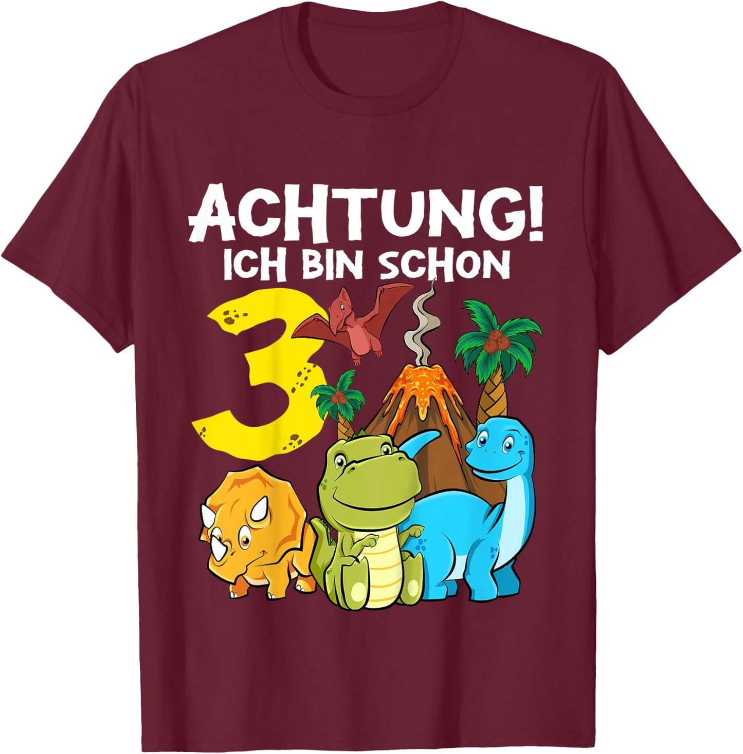 Children's 3rd Birthday Dino 3 Years Dinosaur , black T-Shirt - T-Shirt | Maroon