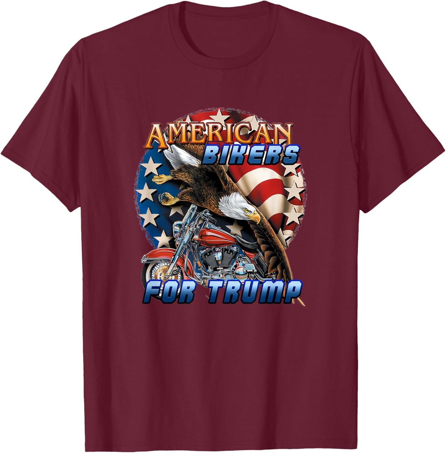 American Bikers For Trump Eagle Flag Motorbike 2020 Election T-Shirt - T-Shirt | Maroon