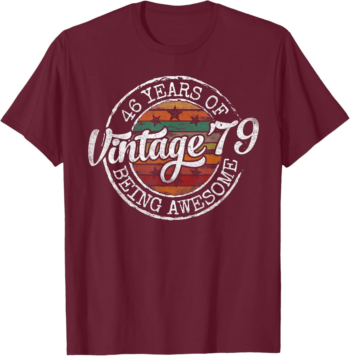 Vintage 1979 Bday Stamp 46th Birthday Gifts 46 Year Old T-Shirt - T-Shirt | Maroon