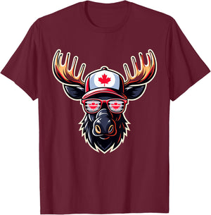 Funny Canada Flag Moose Sunglasses Canadian Flag Maple Leaf T-Shirt - T-Shirt | Maroon