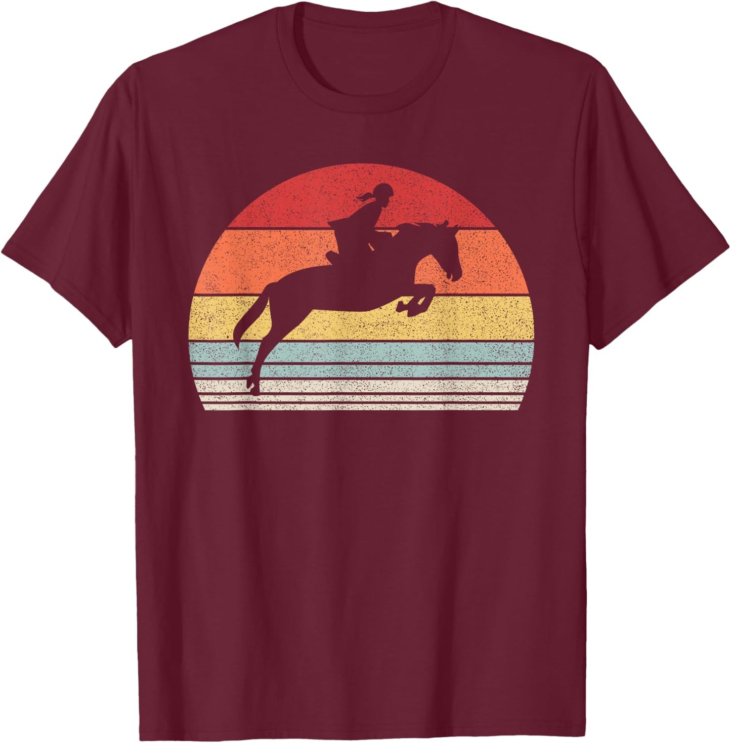 Vintage Retro English Riding Hunter Jumper Girl Riding Horse T-Shirt - T-Shirt | Maroon