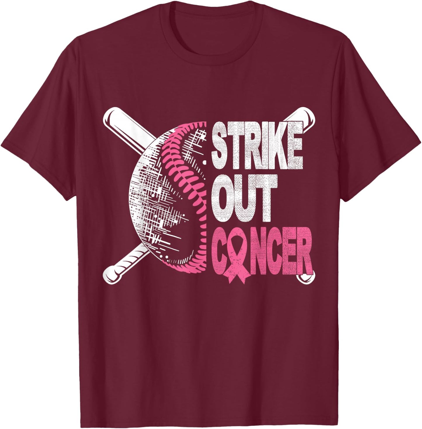 Strike Out Cancer Breast Cancer Awareness Baseball Warrior T-Shirt - T-Shirt | Maroon