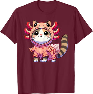 Kawaii Cat Kitten Axolotl Costume Women Kids T-Shirt - T-Shirt | Maroon