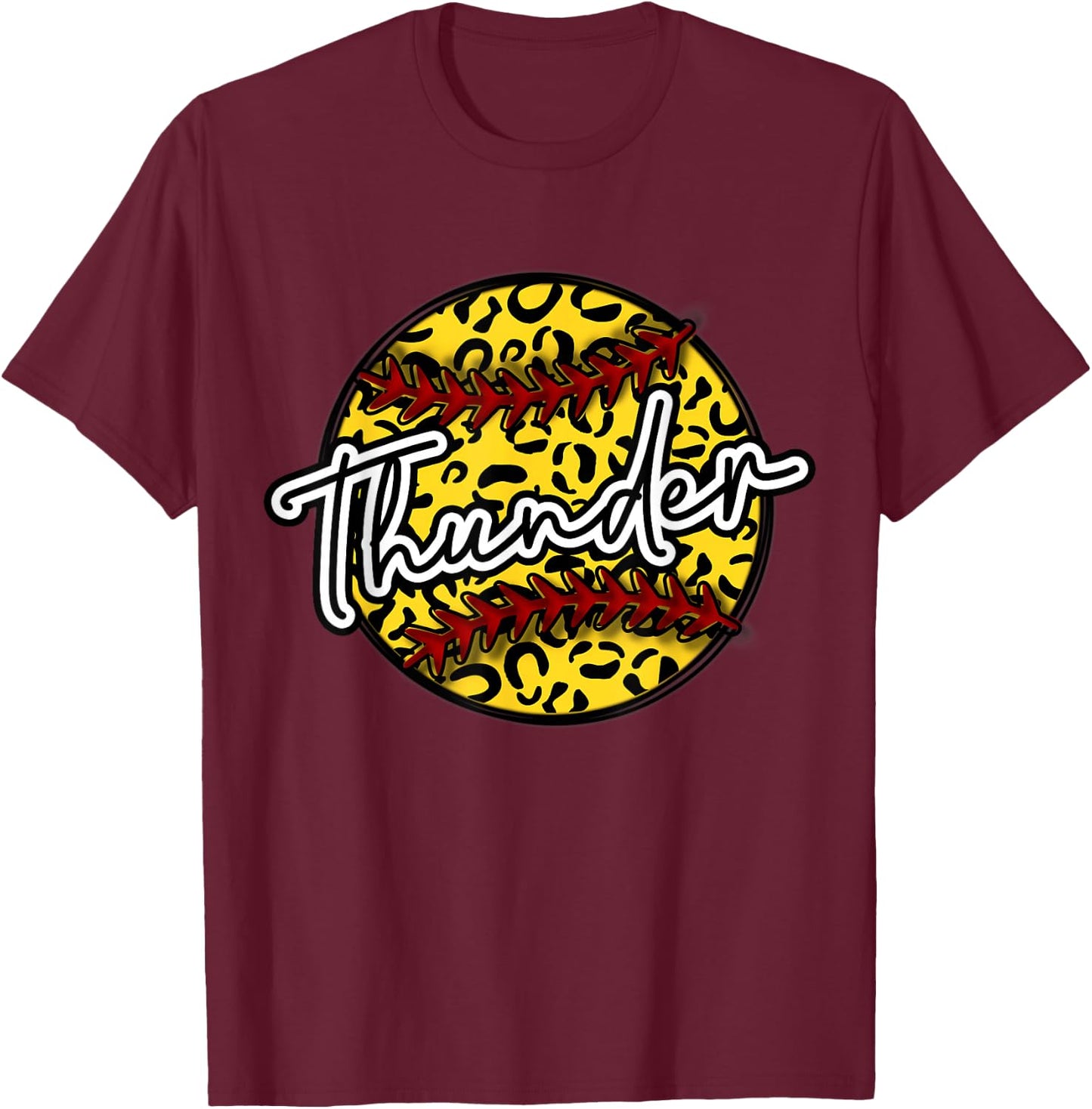 THUNDER Leopard Cheetah Softball Team Trendy Cute Womans Top T-Shirt - T-Shirt | Maroon