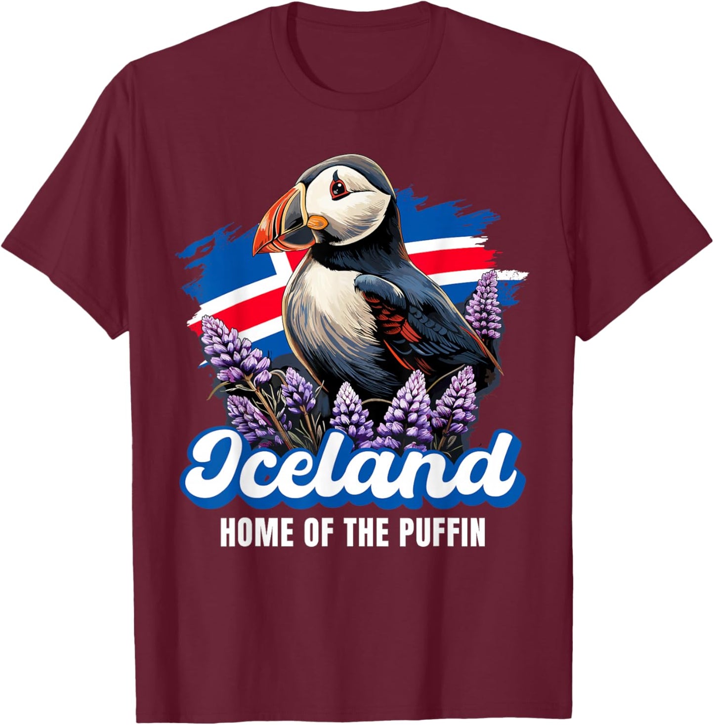 Iceland Iceland Iceland Flag Puffin , black T-Shirt - T-Shirt | Maroon