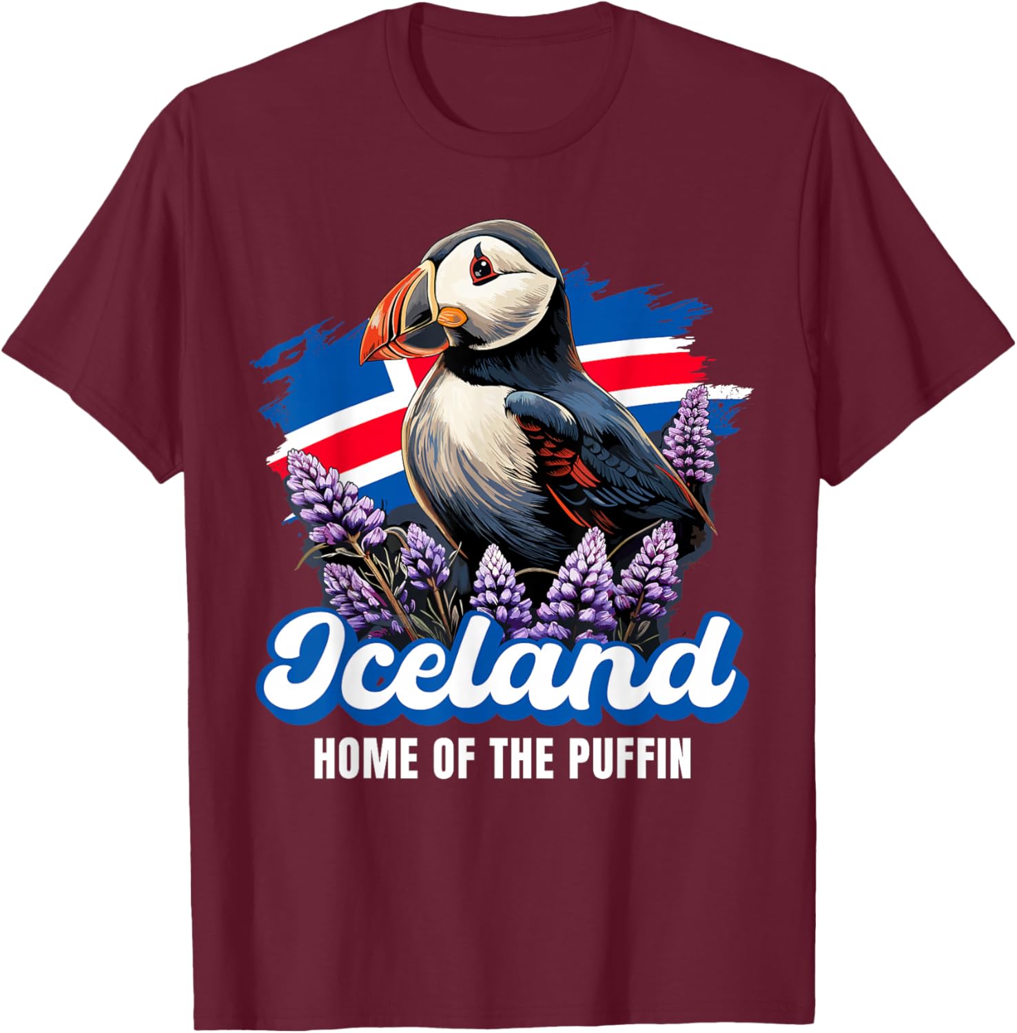 Iceland Iceland Iceland Flag Puffin , black T-Shirt - T-Shirt | Maroon