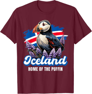 Iceland Iceland Iceland Flag Puffin , black T-Shirt - T-Shirt | Maroon