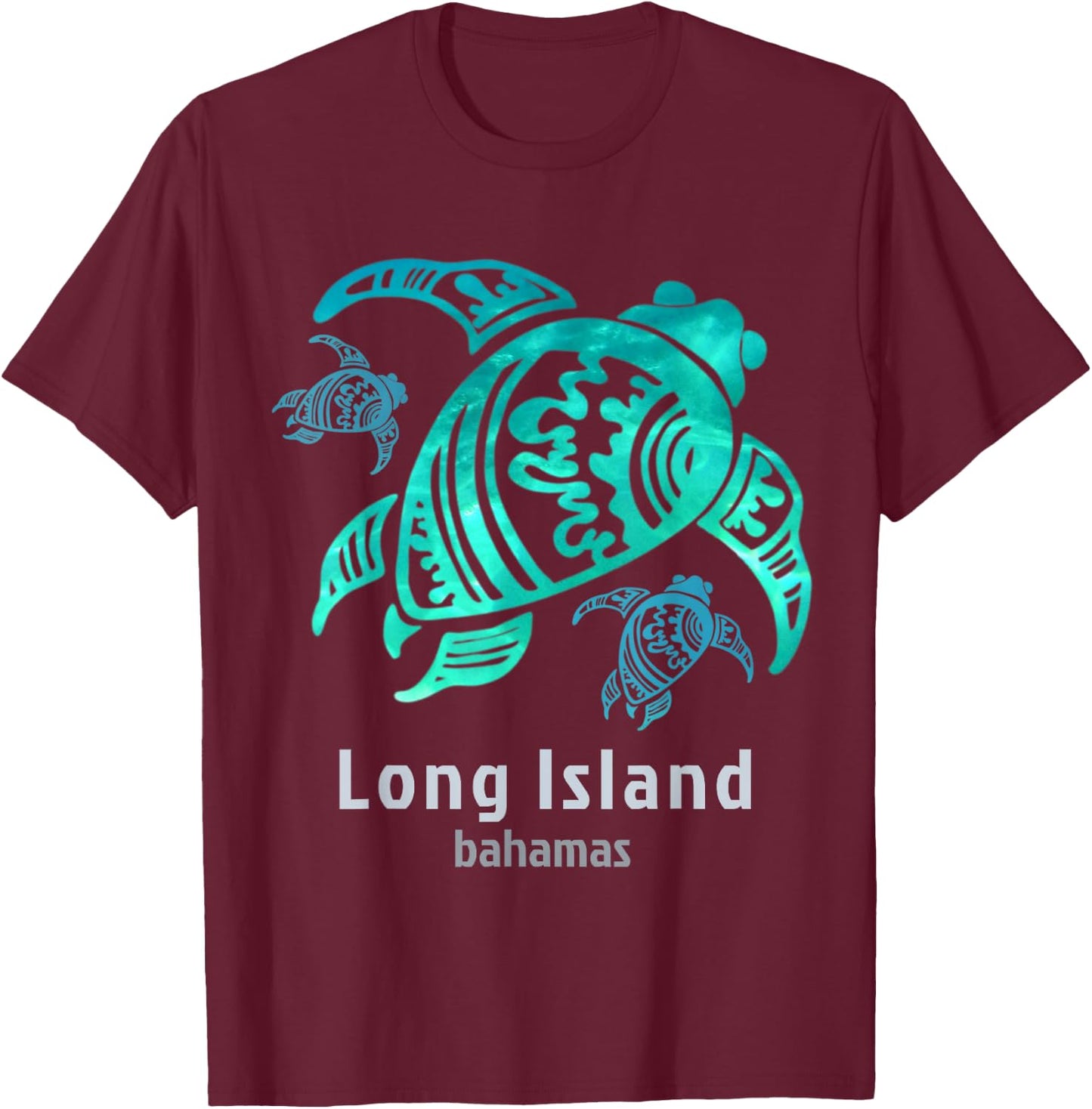 Long Island Bahamas Sea Blue Tribal Turtle T-Shirt - T-Shirt | Maroon