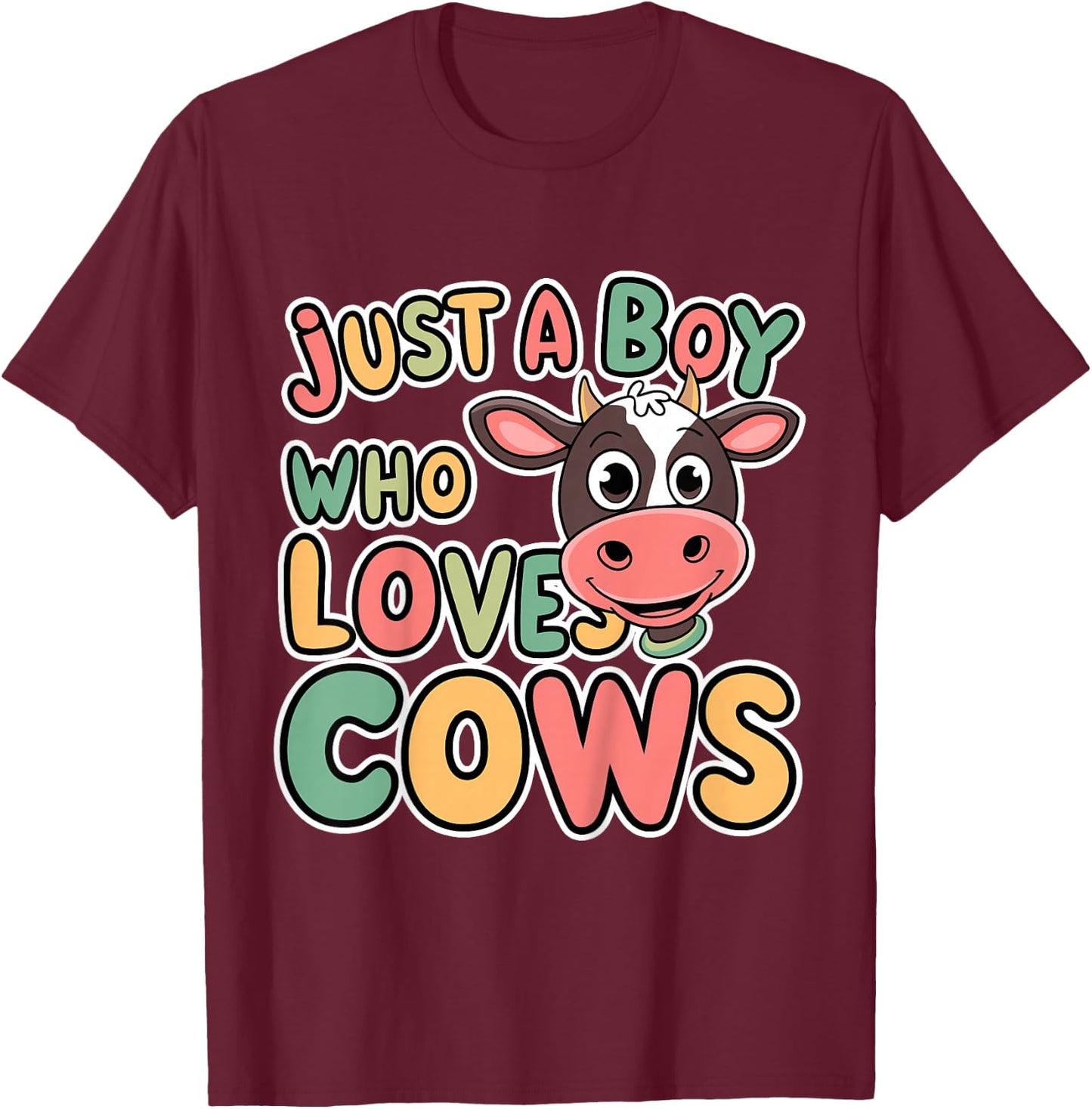 Kids Just A Boy Who Loves Cows Kids T-Shirt - T-Shirt | Maroon