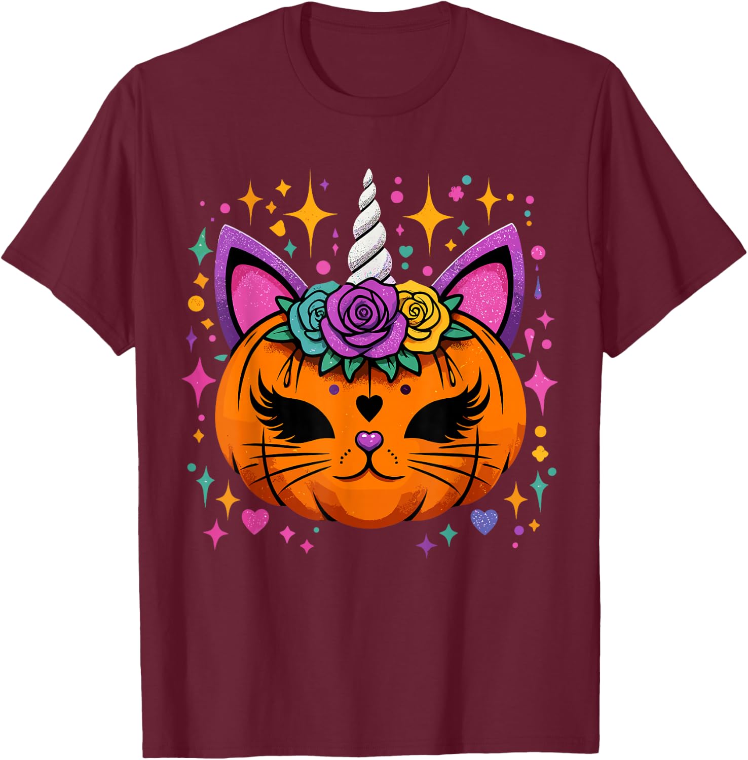 Unicorn Pumpkin Girls Halloween Costume T-Shirt - T-Shirt | Maroon