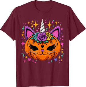 Unicorn Pumpkin Girls Halloween Costume T-Shirt - T-Shirt | Maroon