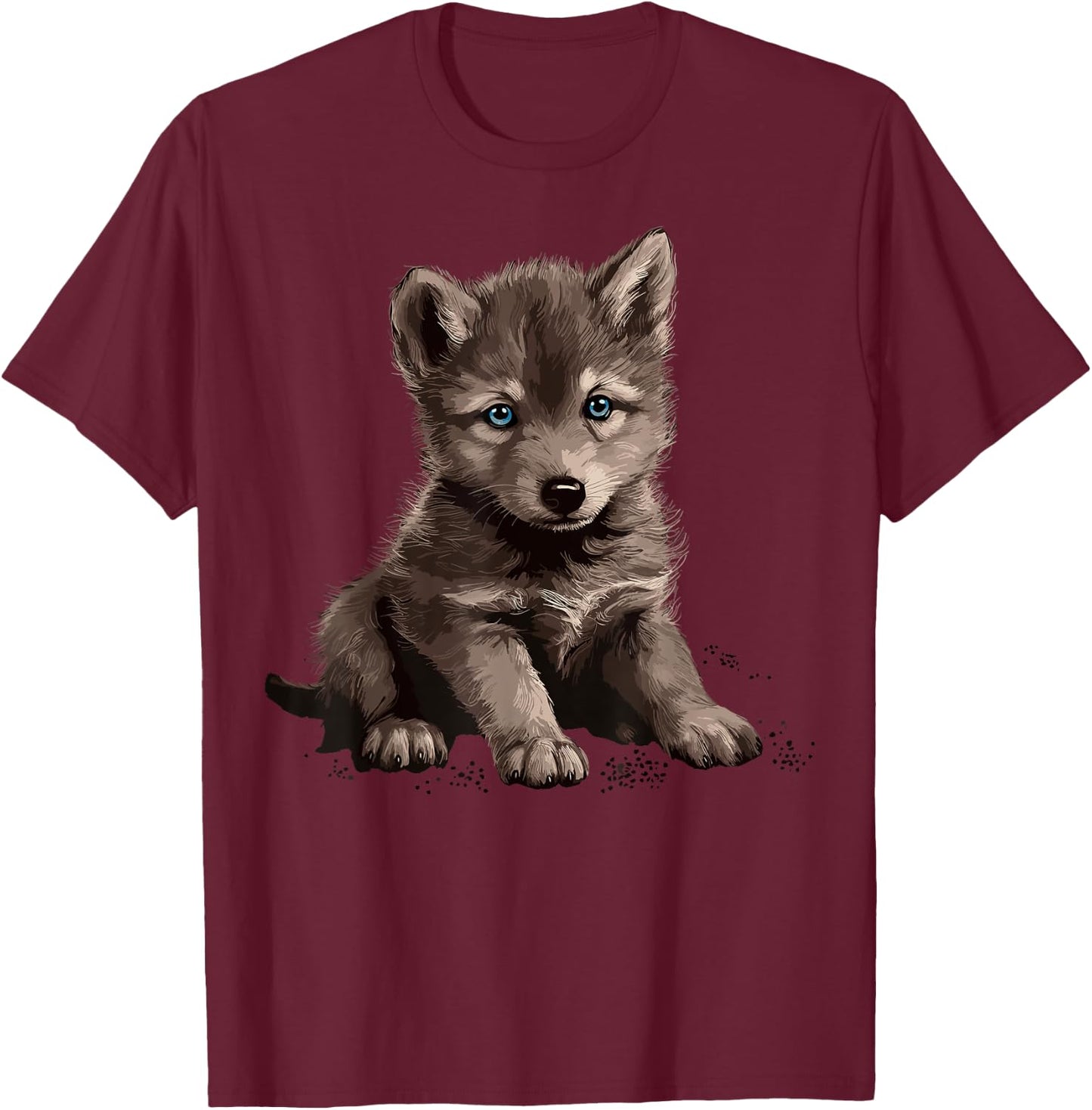 Wolves Blue Eyes Nature Pack Forest Cub Wolf T-Shirt - T-Shirt | Maroon
