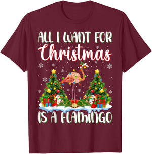 I Want For Christmas Is A Flamingo Bird Xmas Tree Lights T-Shirt - T-Shirt | Maroon