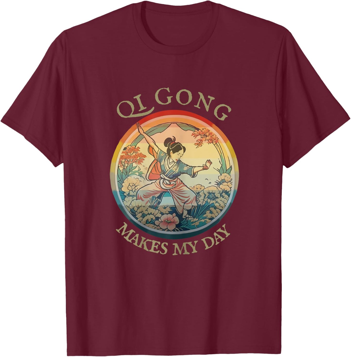 Women Qi Gong, Vintage historic Retro drawing, Harmony Flow T-Shirt - T-Shirt | Maroon