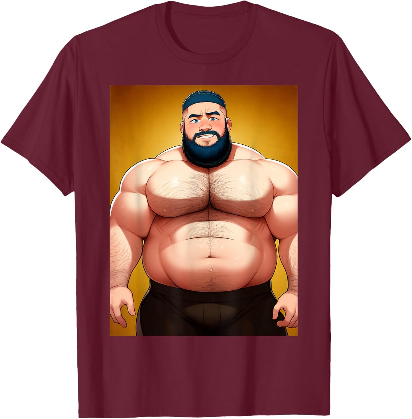 Handsome Shirtless Daddy Bear Anime Manga Bara Style Gay T-Shirt - T-Shirt | Maroon