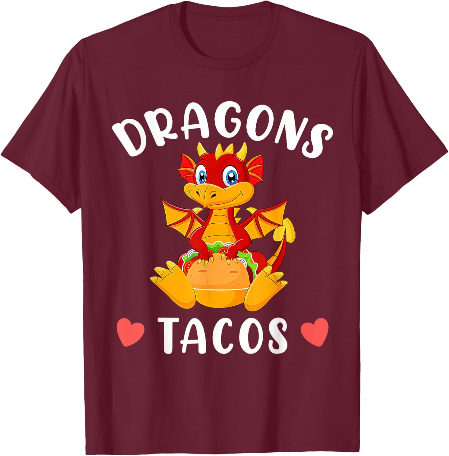 Dragons Love Tacos Shirt for Kids Girls Boys T-Shirt - T-Shirt | Maroon