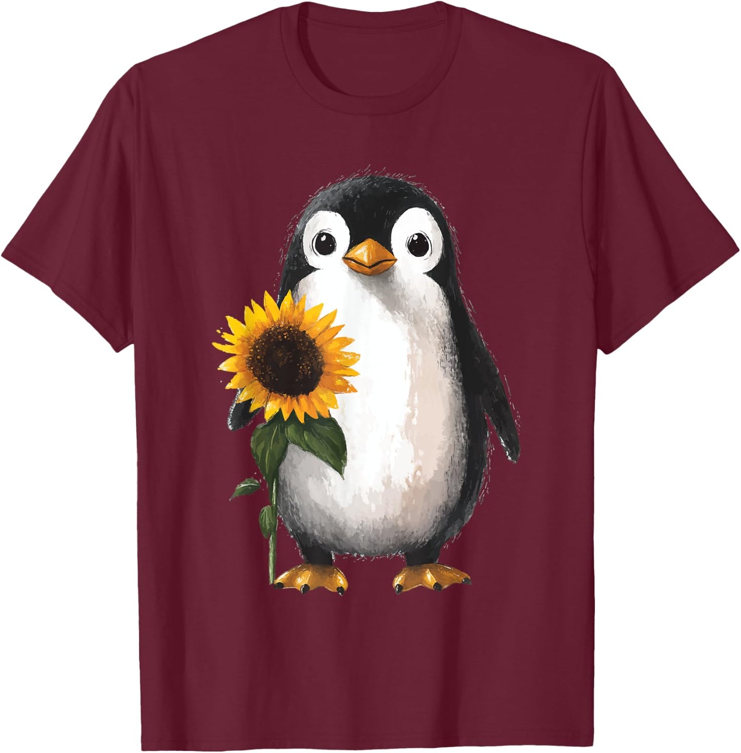 Penguin Sunflower T-Shirt - T-Shirt | Maroon