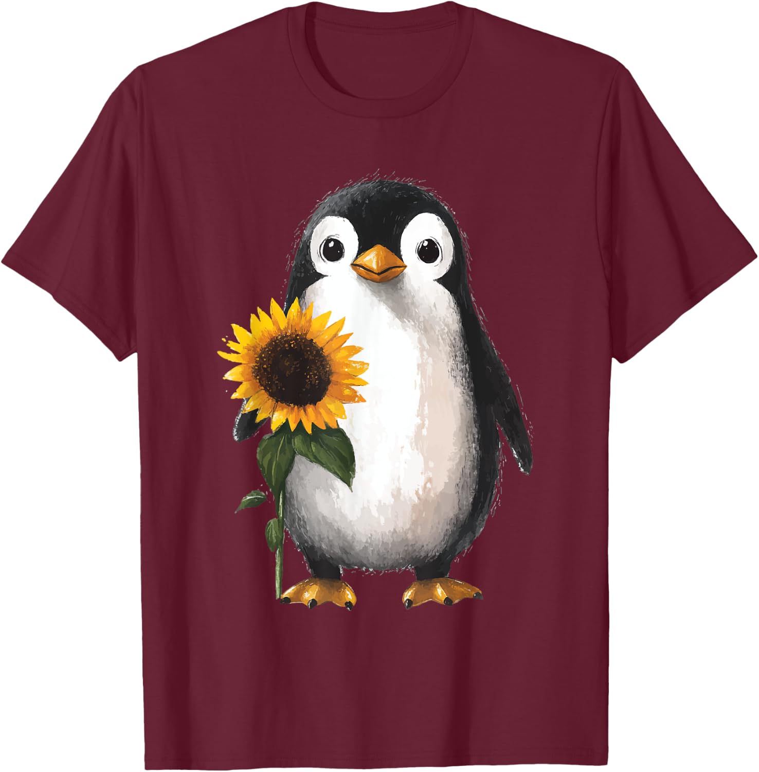 Penguin Sunflower T-Shirt - T-Shirt | Maroon
