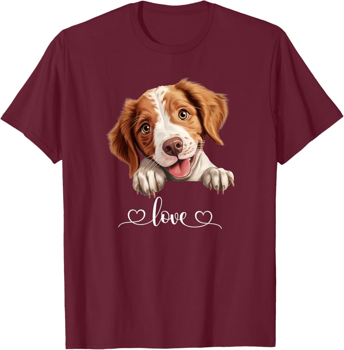 Cute Dog Graphic Love Puppy Brittany Dog Women T-Shirt - T-Shirt | Maroon