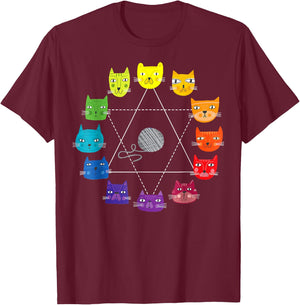 Cat Themed Artist Color Wheel Educational Art Teacher Small T-Shirt - T-Shirt | Maroon