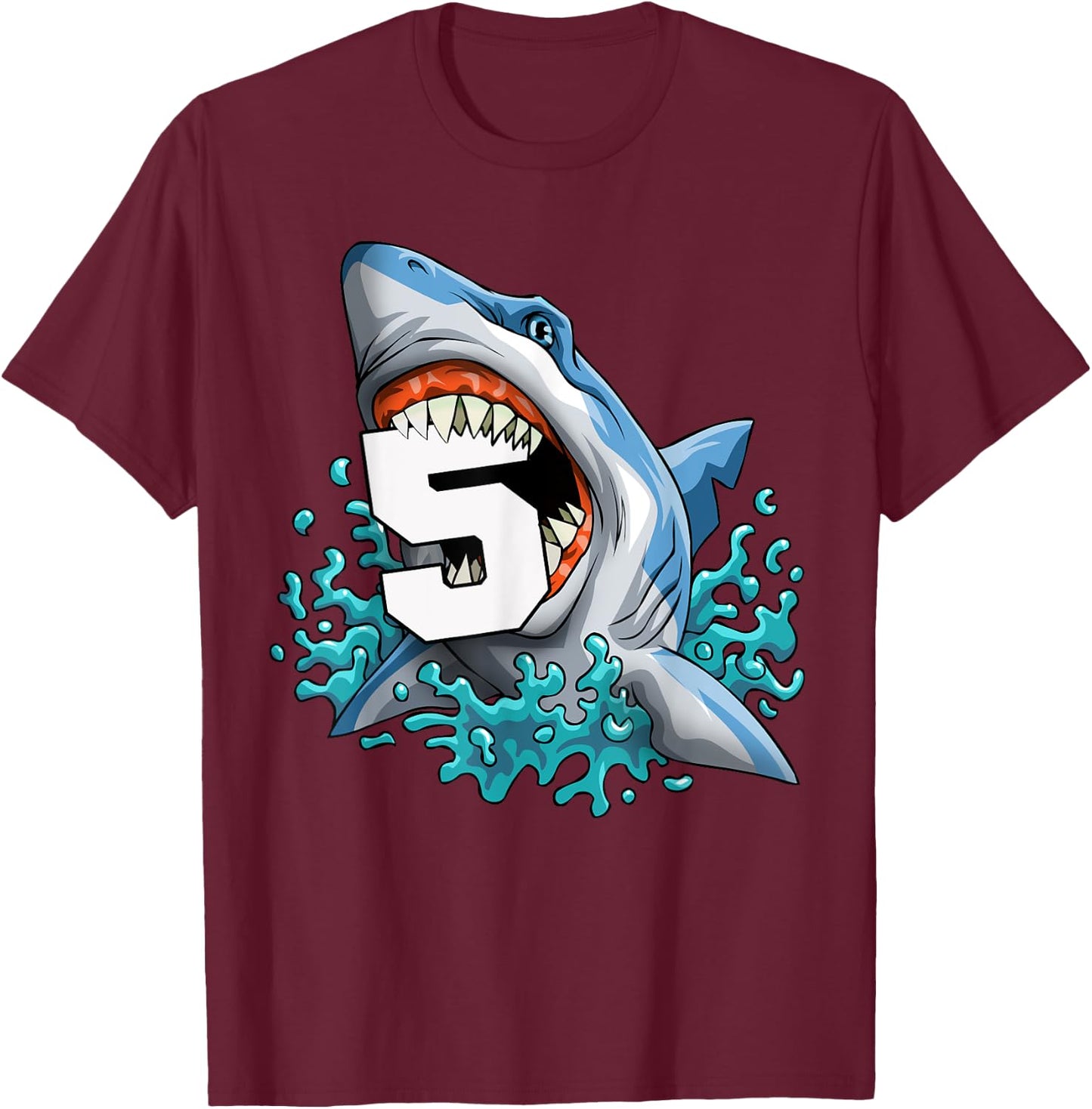 Kids Shark 5th Birthday Boys Funny Shark 5 yrs Old Birthday T-Shirt - T-Shirt | Maroon