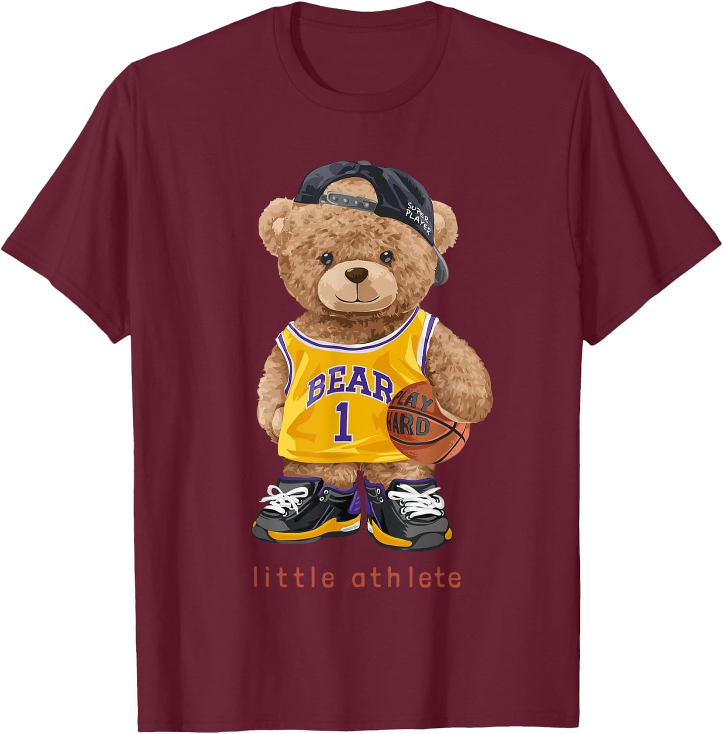 Adorable Teddy Bear Basketball Player T-Shirt - T-Shirt | Maroon