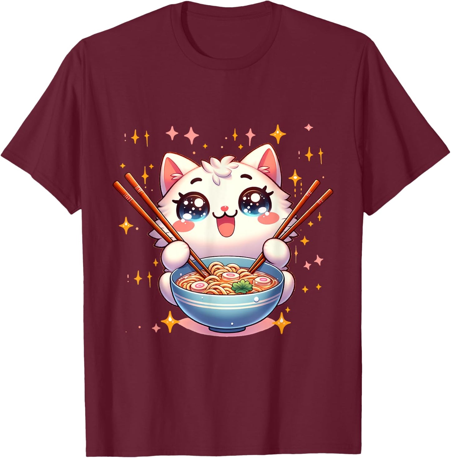 Katze Ramen Essen Nudeln Manga Anime Japanisch Kawaii Cute , black T-Shirt - T-Shirt | Maroon