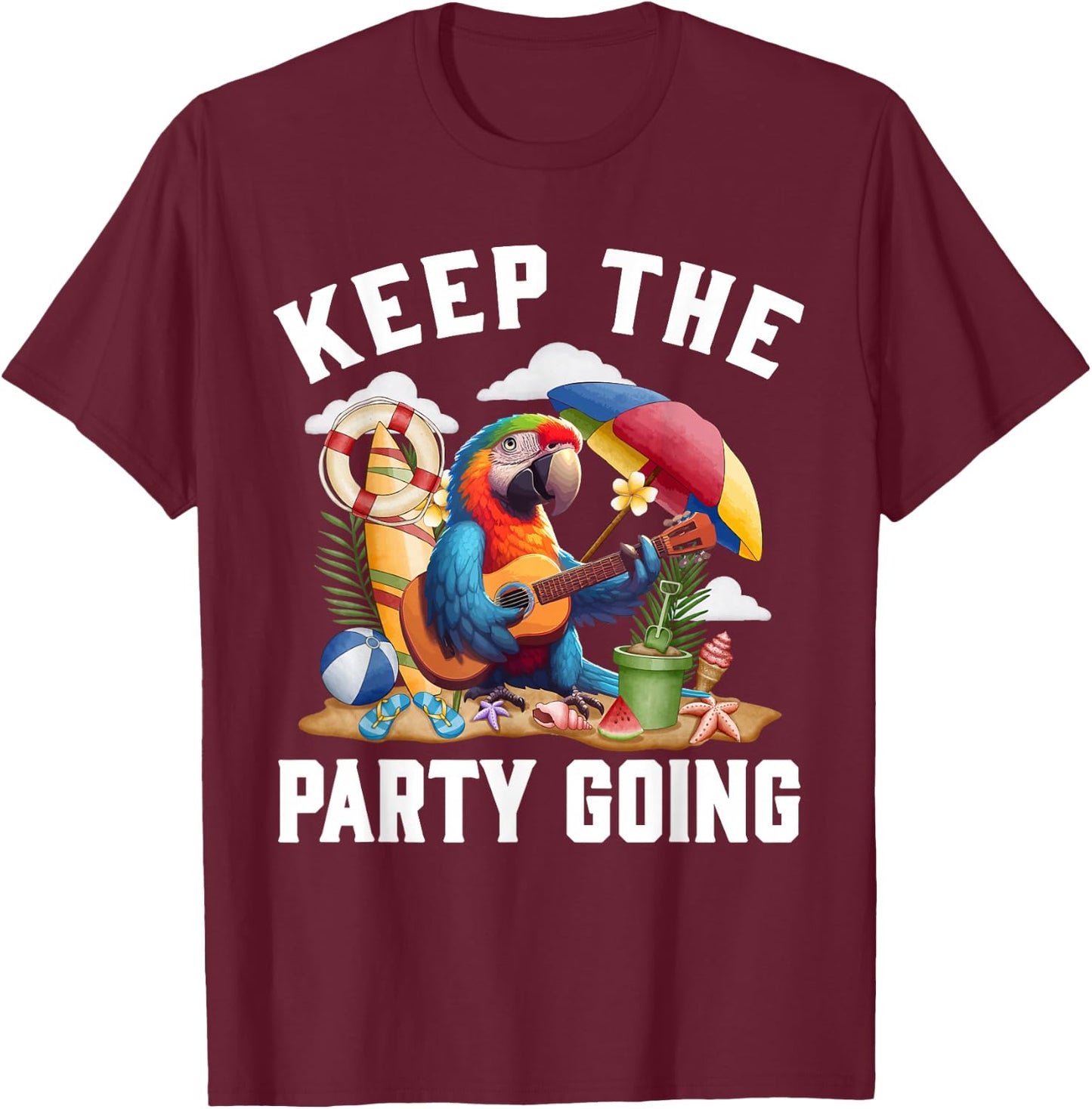 Keep the Party Going Funny Parrot Tribute , Small, Black T-Shirt - T-Shirt | Maroon