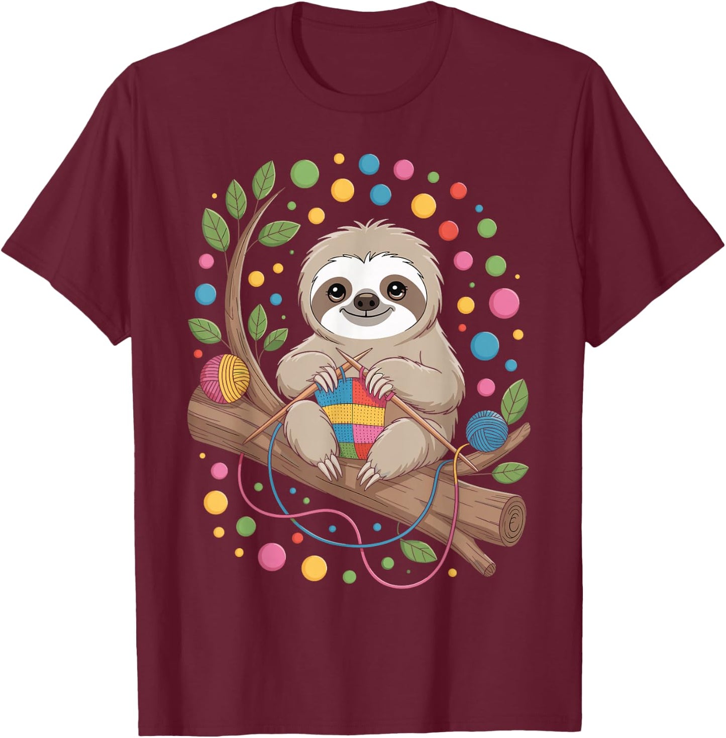 Sloth Knitting T-Shirt - T-Shirt | Maroon