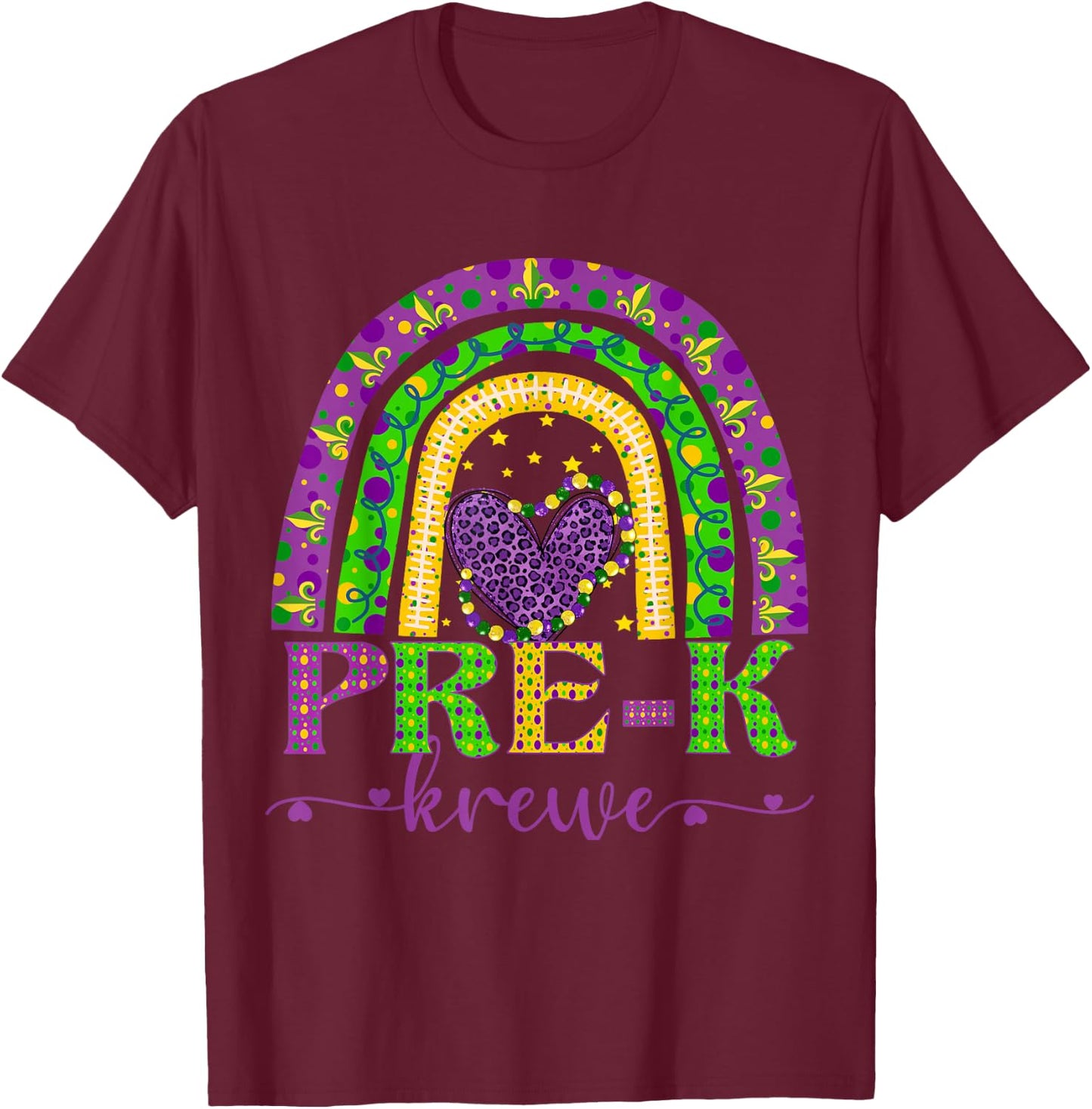 Mardi Gras Teacher Pre-K Krewe Rainbow Leopard Carnival Men Women Kids T-Shirt - T-Shirt | Maroon