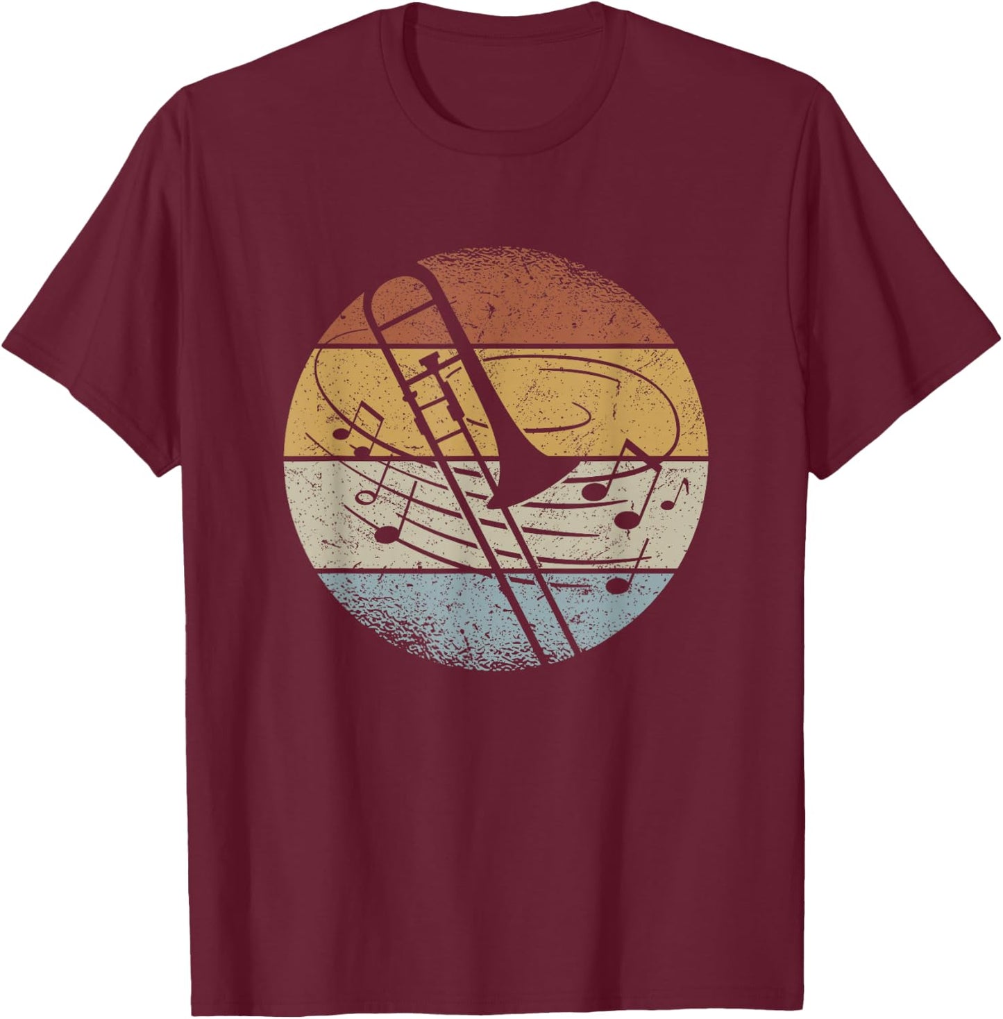 Trombone Orchestra Musician Notes Retro Trombone , black, s T-Shirt - T-Shirt | Maroon
