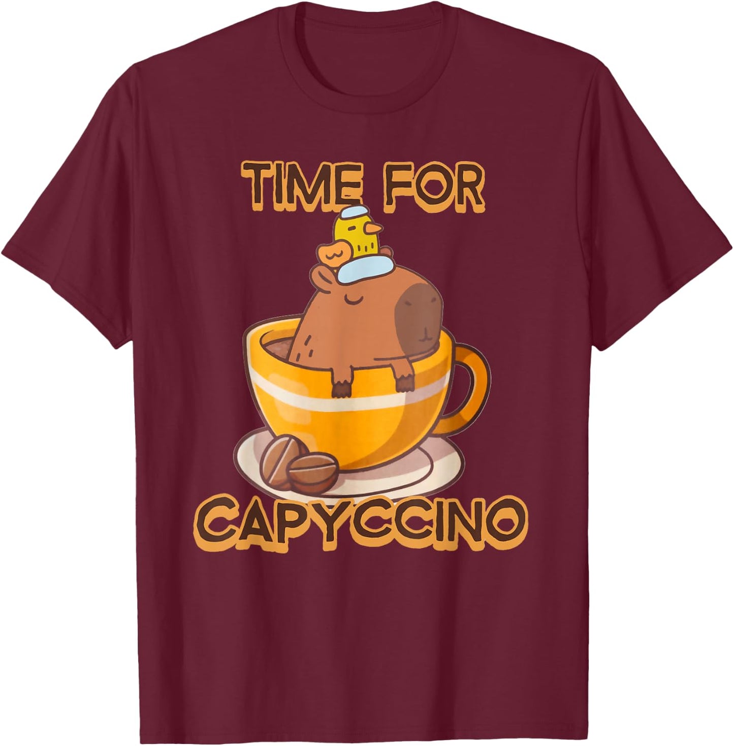 Time For Capyccino Funny Capybara Duck Coffee Rodent Lover T-Shirt - T-Shirt | Maroon