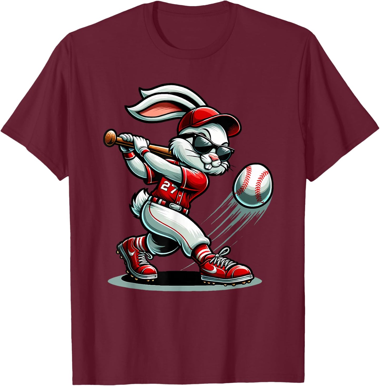 Funny Baseball Bunny Easter Shirts Kids Boys Toddler T-Shirt - T-Shirt | Maroon