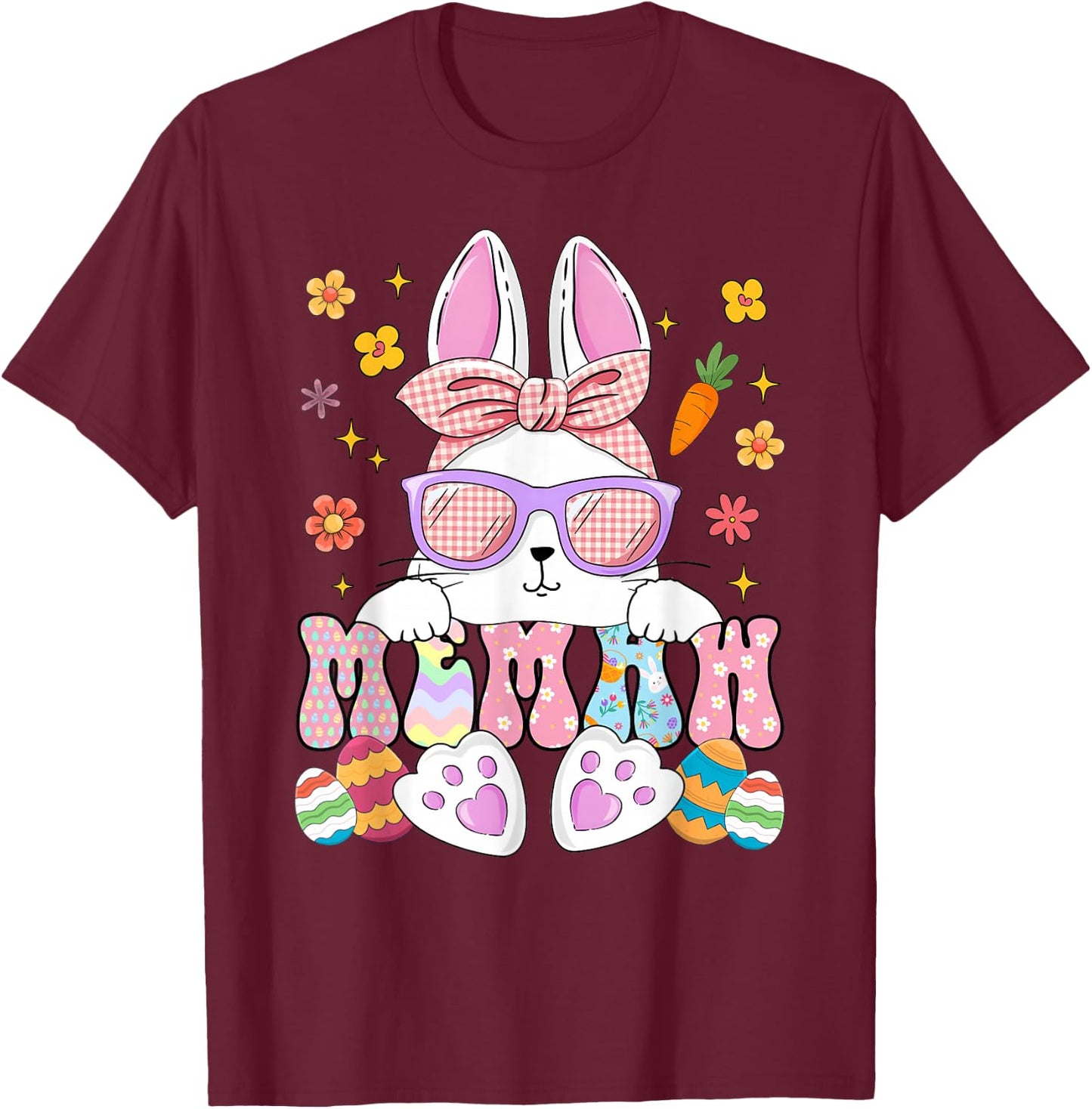 Happy Easter Day Memaw Bunny Matching Family Easter Party T-Shirt - T-Shirt | Maroon