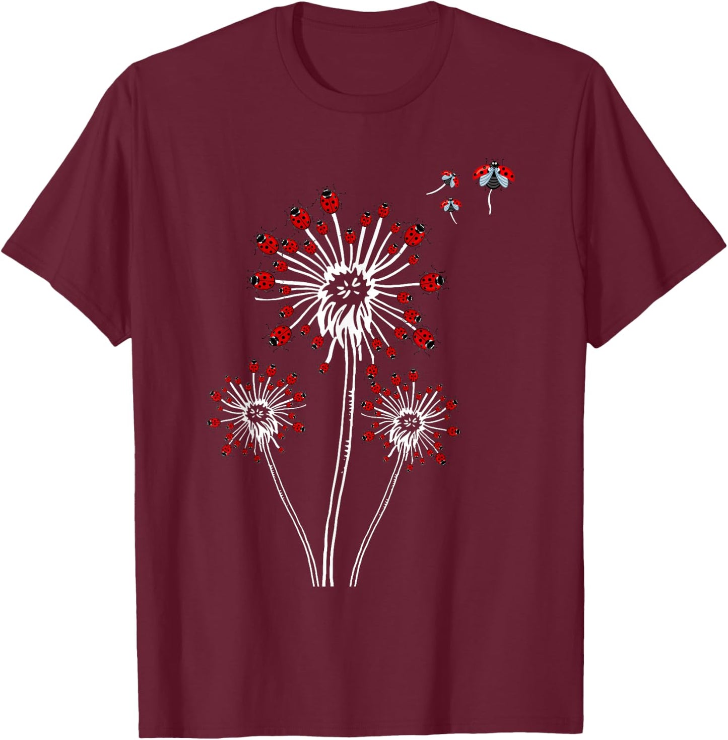 Flower Dandelion Ladybugs for Ladybug Lover | Ladybug T-Shirt - T-Shirt | Maroon