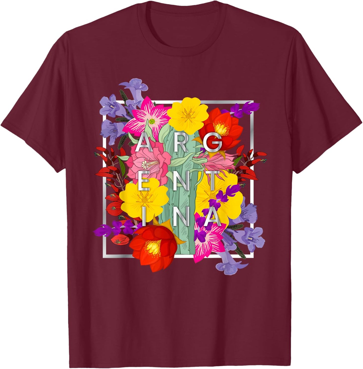Flowers of Argentine Word Art - Argentine Pride T-Shirt - T-Shirt | Maroon