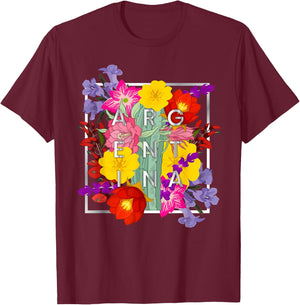 Flowers of Argentine Word Art - Argentine Pride T-Shirt - T-Shirt | Maroon
