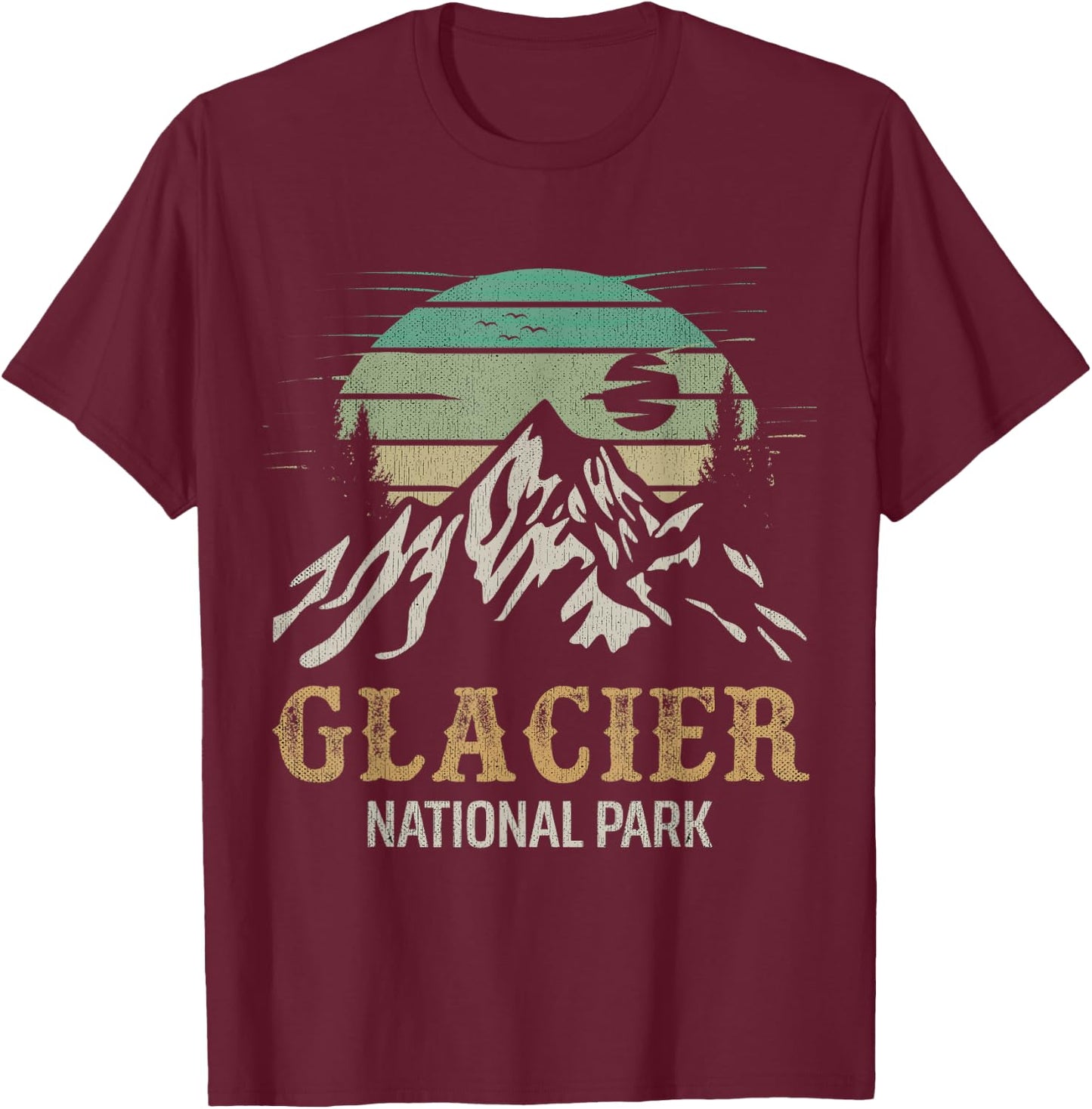 Glacier National Park Merchandise Retro Glacier Souvenirs T-Shirt - T-Shirt | Maroon