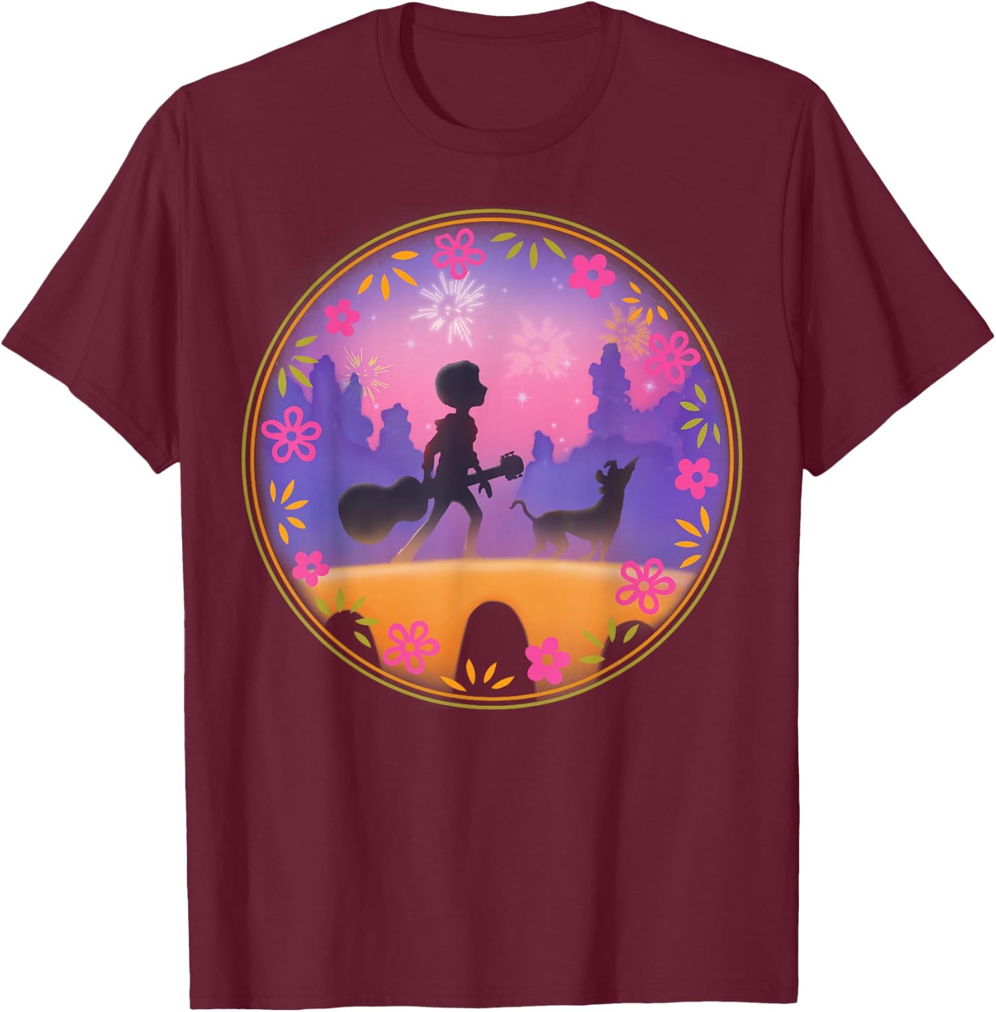 Disney Pixar Coco Miguel Dante Bridge Fireworks T-Shirt - T-Shirt | Maroon