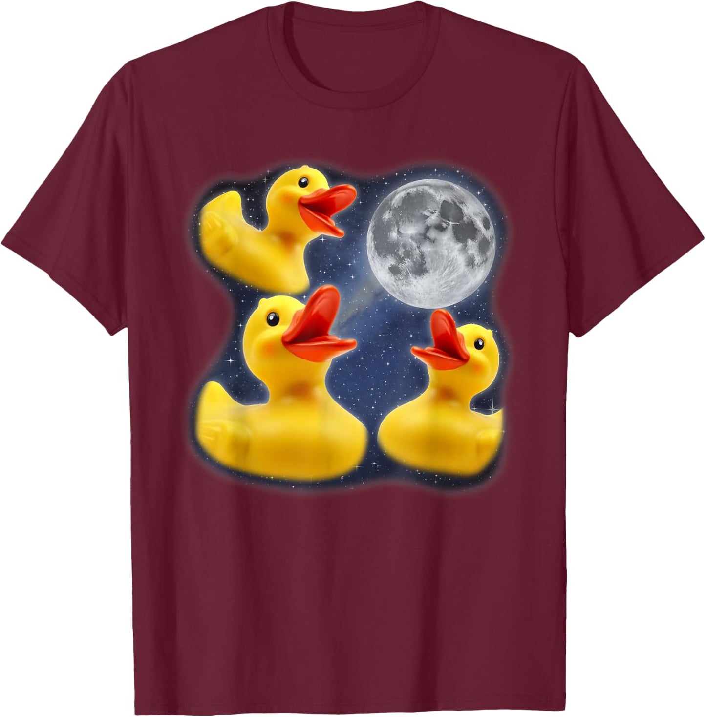 Three Rubber Duck Moon 3 Howling At Moon Funny Weird Cursed T-Shirt - T-Shirt | Maroon