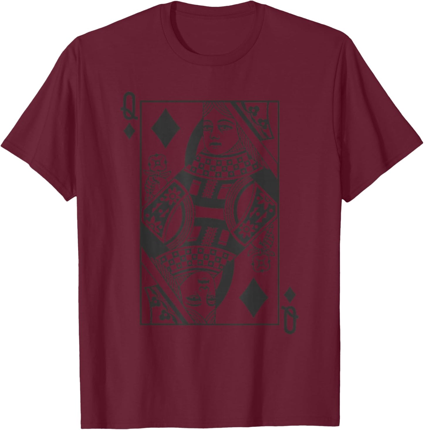 Queen of Diamonds Playing Card T-Shirt - T-Shirt | Maroon